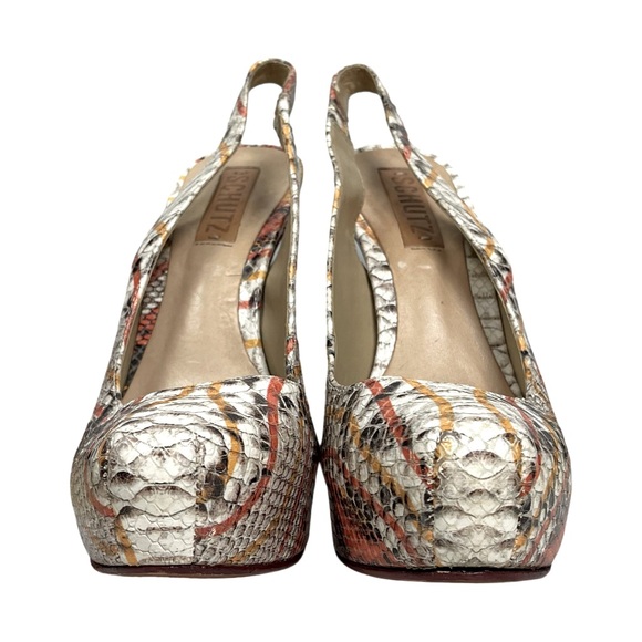 Schutz Faux Snakeskin Leather Slingback Platform Pumps Stiletto heels Mob Wife - Picture 2 of 11